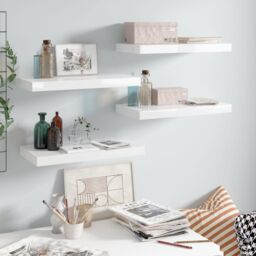 Berkfield Home Floating Wall Shelves 4 pcs High Gloss White 50x23x3.8 cm MDF - thumbnail 1