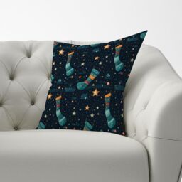 Warren Reed - Designer Christmas Stocking In A Starry Night Sky Cushions in Blue - Size: 60 cm x 60 cm - thumbnail 2