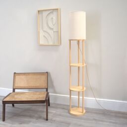 ValueLights Elsa Natural Wooden 3 Tier Floor Lamp with Fabric Shade - thumbnail 3