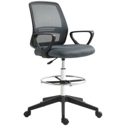 VINSETTO Draughtsman Chair Tall Office Chair with Adjustable Height Grey - thumbnail 2
