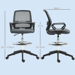 VINSETTO Draughtsman Chair Tall Office Chair with Adjustable Height Grey - thumbnail 3