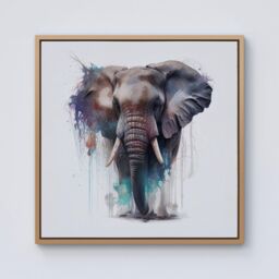 "Warren Reed - Designer Elephant Splashart Framed Canvas in Light Brown - Size: W30"" x H30""" - thumbnail 1