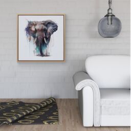 "Warren Reed - Designer Elephant Splashart Framed Canvas in Light Brown - Size: W30"" x H30""" - thumbnail 2