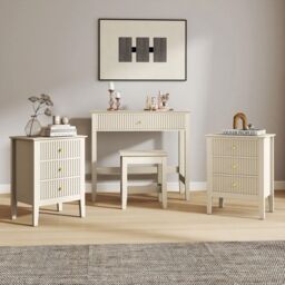 Melody Maison Dressing Table, Stool & Pair Of 3 Drawer Bedside Tables - Hales Taupe Range in Beige - thumbnail 5