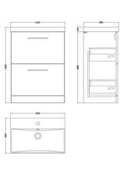 Balterley Bathroom Floor Standing 2-Drawer Vanity & Basin, Bleached Oak, 600mm in Brown - thumbnail 2