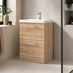 Balterley Bathroom Floor Standing 2-Drawer Vanity & Basin, Bleached Oak, 600mm in Brown - thumbnail 4