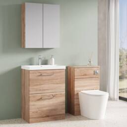 Balterley Bathroom Floor Standing 2-Drawer Vanity & Basin, Bleached Oak, 600mm in Brown - thumbnail 3