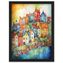 Artery8 Village Of Manarola Italy Folk Art Artwork Framed Wall Art Print A4 in Black - thumbnail 1