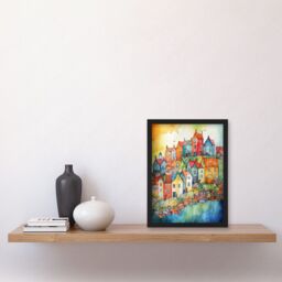 Artery8 Village Of Manarola Italy Folk Art Artwork Framed Wall Art Print A4 in Black - thumbnail 2