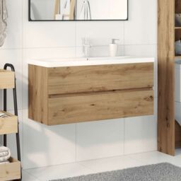 Berkfield Home Sink Cabinet with Built-in Basin & Faucet Artisan Oak in Brown - thumbnail 3