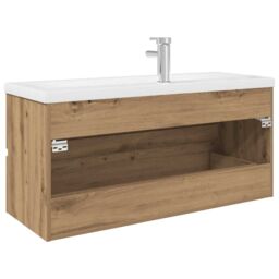 Berkfield Home Sink Cabinet with Built-in Basin & Faucet Artisan Oak in Brown - thumbnail 8