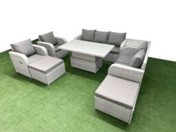 Fimous PE Rattan Garden Furniture Set Reclining Chair Sofa Double Love Seat 2 Seater Sofa Lounge Set Adjustable Lifting Dining or Coffee Table 2 Big - thumbnail 1