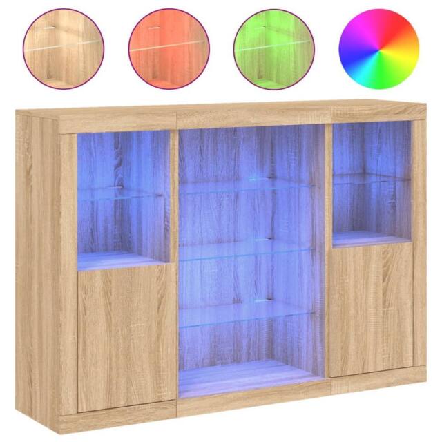 Berkfield Home Sideboards with LED Lights 3 pcs Sonoma Oak Engineered Wood in Brown - image 1