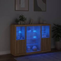 Berkfield Home Sideboards with LED Lights 3 pcs Sonoma Oak Engineered Wood in Brown - thumbnail 3