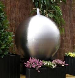 Primrose Brushed 60cm Stainless Steel Sphere Water Feature Cascade LED Light in Metallic Silver - thumbnail 3