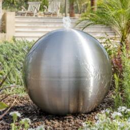 Primrose Brushed 60cm Stainless Steel Sphere Water Feature Cascade LED Light in Metallic Silver - thumbnail 2