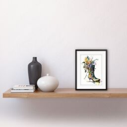 "Artery8 Wall Art Print Spring Flower Bouquet in High Heeled Combat Boot Artwork Framed 9X7 Inch in Black - Size: W7"" x H9""" - thumbnail 2