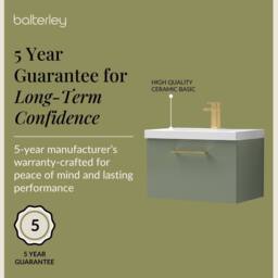 Balterley 600mm Wall Hung 1 Drawer Vanity Basin Unit, Satin Green, Brass Handle in Green - thumbnail 6