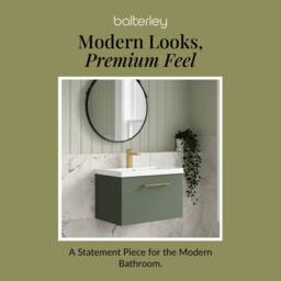 Balterley 600mm Wall Hung 1 Drawer Vanity Basin Unit, Satin Green, Brass Handle in Green - thumbnail 7