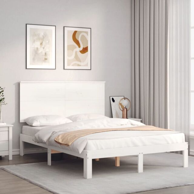 Berkfield Home Bed Frame with Headboard White 120x200 cm Solid Wood - image 1