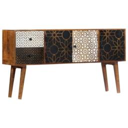 Berkfield Home Sideboard with Printed Pattern 130x30x70 cm Solid Mango Wood in Brown - Size: 130 x 30 x 70 cm - thumbnail 8