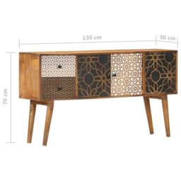 Berkfield Home Sideboard with Printed Pattern 130x30x70 cm Solid Mango Wood in Brown - Size: 130 x 30 x 70 cm - thumbnail 7