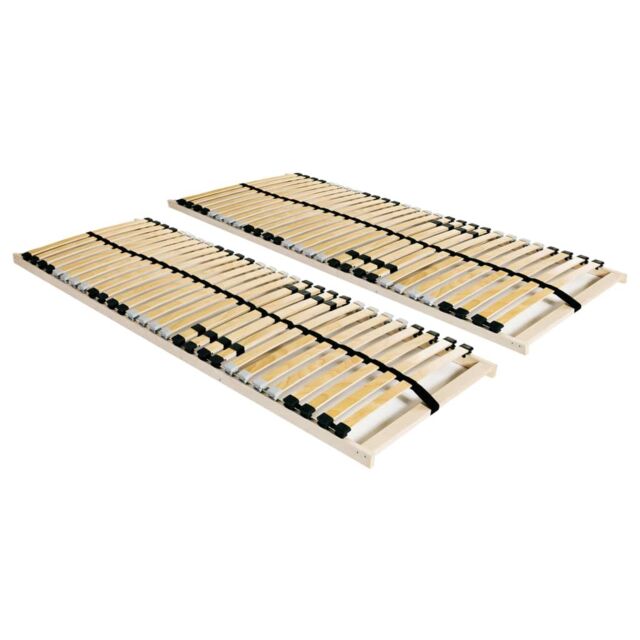 Berkfield Home Slatted Bed Bases 2 pcs with 28 Slats 7 Zones 80x200 cm in Brown - image 1