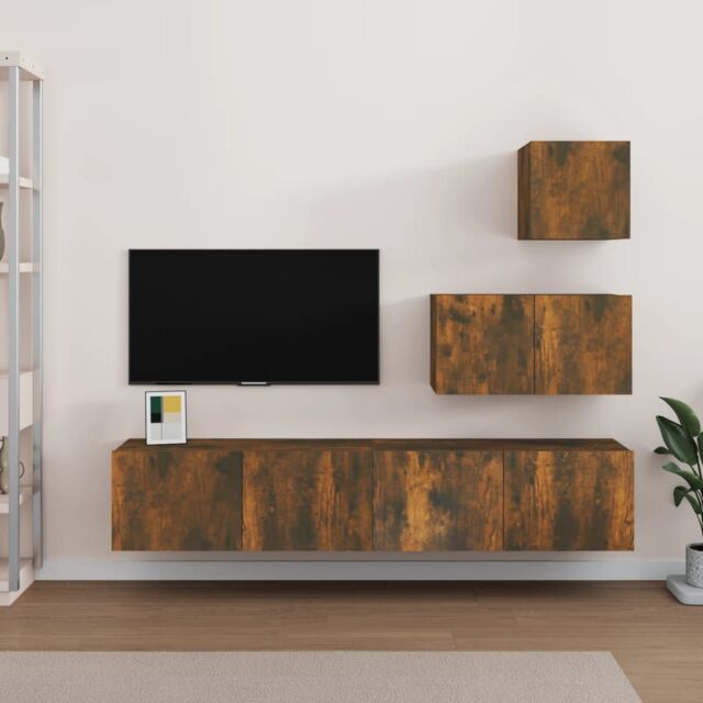 Berkfield Home 4 Piece TV Cabinet Set Smoked Oak Engineered Wood in Brown - image 1