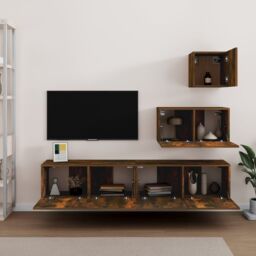 Berkfield Home 4 Piece TV Cabinet Set Smoked Oak Engineered Wood in Brown - thumbnail 3