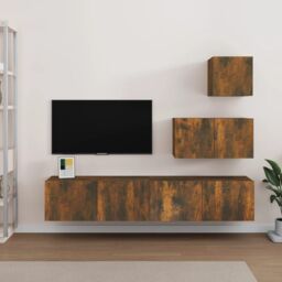 Berkfield Home 4 Piece TV Cabinet Set Smoked Oak Engineered Wood in Brown - thumbnail 1