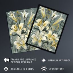 "Artery8 Elegant White Lily Bouquet Grey Gold Floral Framed Art Print - Size: W12"" x H16""" - thumbnail 2