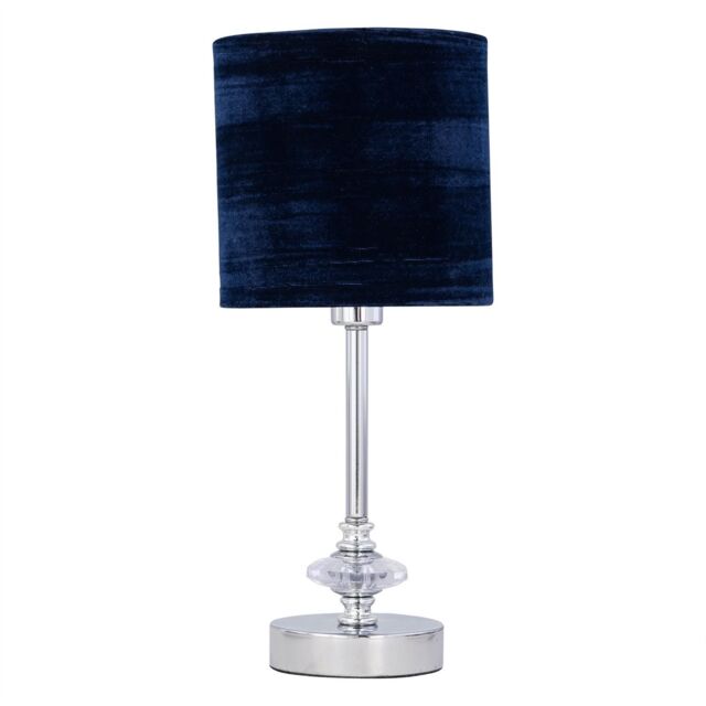 First Choice Lighting Chrome Jewelled Table Lamp with Navy Blue Crushed Velvet Shade in Silver - image 1