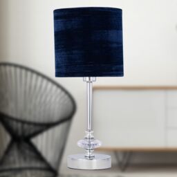 First Choice Lighting Chrome Jewelled Table Lamp with Navy Blue Crushed Velvet Shade in Silver - thumbnail 5