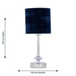 First Choice Lighting Chrome Jewelled Table Lamp with Navy Blue Crushed Velvet Shade in Silver - thumbnail 6