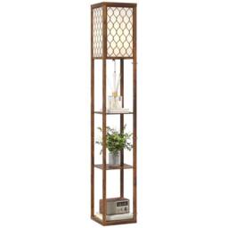 HOMCOM Modern Floor Lamp Light with 3 Shelves Fabric Lampshade, Rustic Brown - thumbnail 2