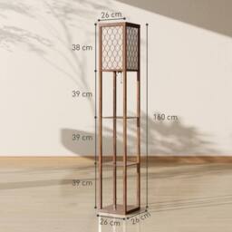 HOMCOM Modern Floor Lamp Light with 3 Shelves Fabric Lampshade, Rustic Brown - thumbnail 3