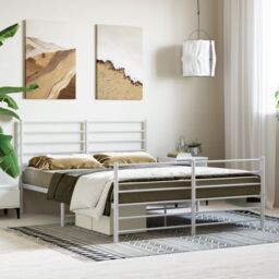 Berkfield Home Metal Bed Frame with Headboard & Footboard White 160x200 cm - thumbnail 3