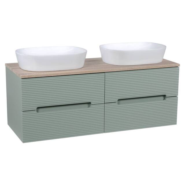 Bathroom Kingdom Monza Green & Oak Fluted Wall Hung Basin Vanity 1200mm - image 1