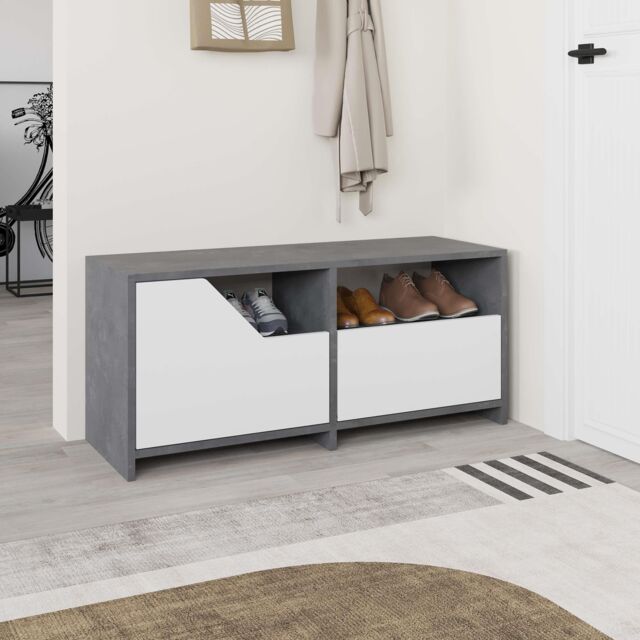 Decortie Nexus' Modern Shoe Cabinet 105cm 2-Door Storage with Open Shelf in Mid Grey - Size: 1 Pack - image 1
