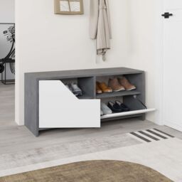 Decortie Nexus' Modern Shoe Cabinet 105cm 2-Door Storage with Open Shelf in Mid Grey - Size: 1 Pack - thumbnail 4