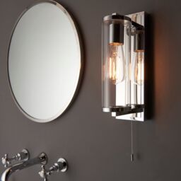 Loops Chrome Bathroom Wall Light & Cylinder Glass Shade - IP44 Rated - Modern Sconce in Clear - thumbnail 5