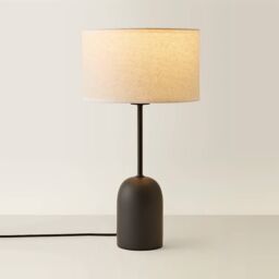 ValueLights Kaiden Black Dome Table Lamp with Trim Edge Linen Drum Shade & Bulb in White - thumbnail 6