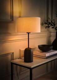 ValueLights Kaiden Black Dome Table Lamp with Trim Edge Linen Drum Shade & Bulb in White - thumbnail 2