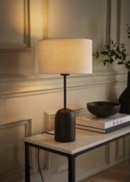 ValueLights Kaiden Black Dome Table Lamp with Trim Edge Linen Drum Shade & Bulb in White - thumbnail 1