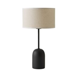 ValueLights Kaiden Black Dome Table Lamp with Trim Edge Linen Drum Shade & Bulb in White - thumbnail 3