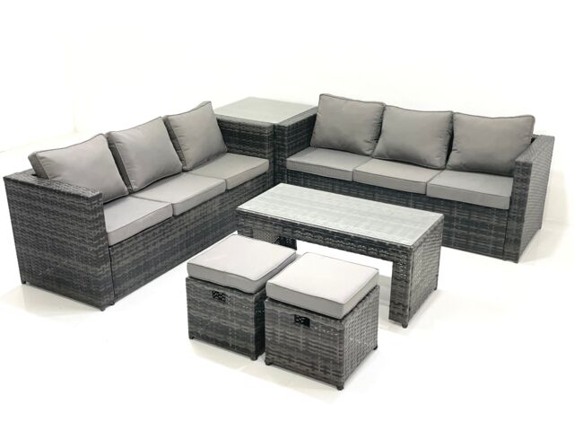 Fimous Garden Outdoor Rattan Furniture Set with Sofa Coffee table 2 Small Footstools Side Table Dark Grey Mixed - image 1