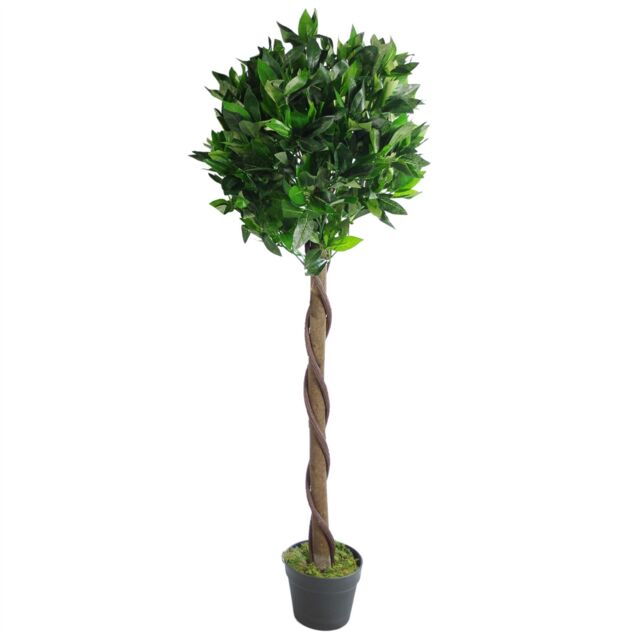 Leaf 120cm (4ft) Twist Natural Trunk Artificial Topiary Bay Laurel Ball Tree in Green - image 1