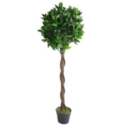Leaf 120cm (4ft) Twist Natural Trunk Artificial Topiary Bay Laurel Ball Tree in Green - thumbnail 1