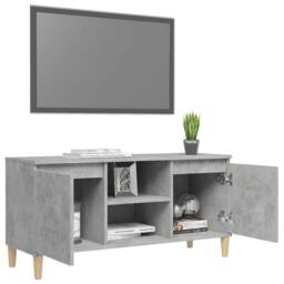 Berkfield Home TV Cabinet with Solid Wood Legs Concrete Grey 103.5x35x50 cm - thumbnail 4