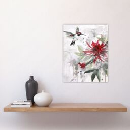 "Artery8 Hummingbird Red Monarda Flowers Watercolour Wall Art Print - Size: W12"" x H16""" - thumbnail 4